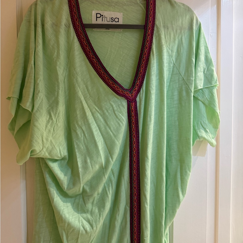 Pitusa Mint Green Dress with Vibrant Red Accents